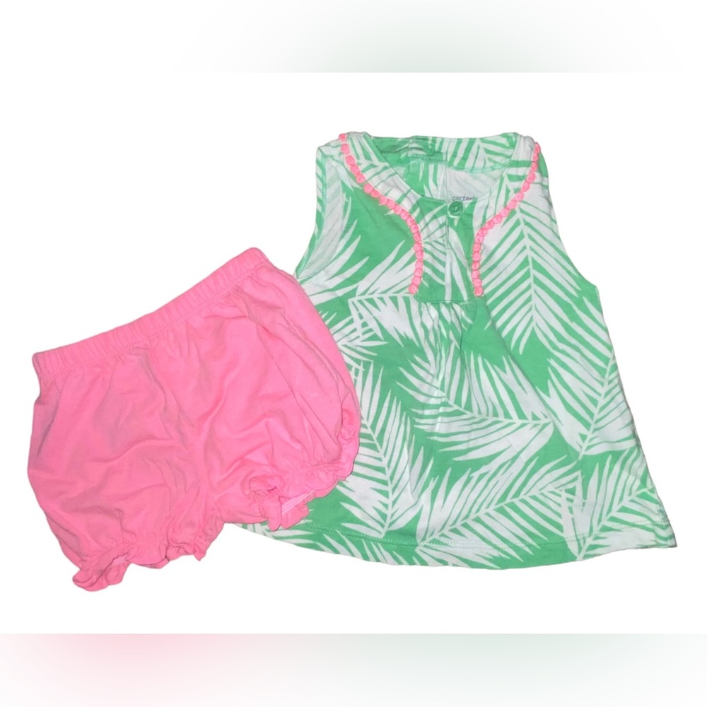 Carter’s Baby Girl’s Size 9M pink & green shirt & shorts outfit